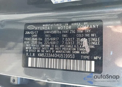 2017 Hyundai Tucson Se из США, поврежденный, VIN KM8J33A40HU519953